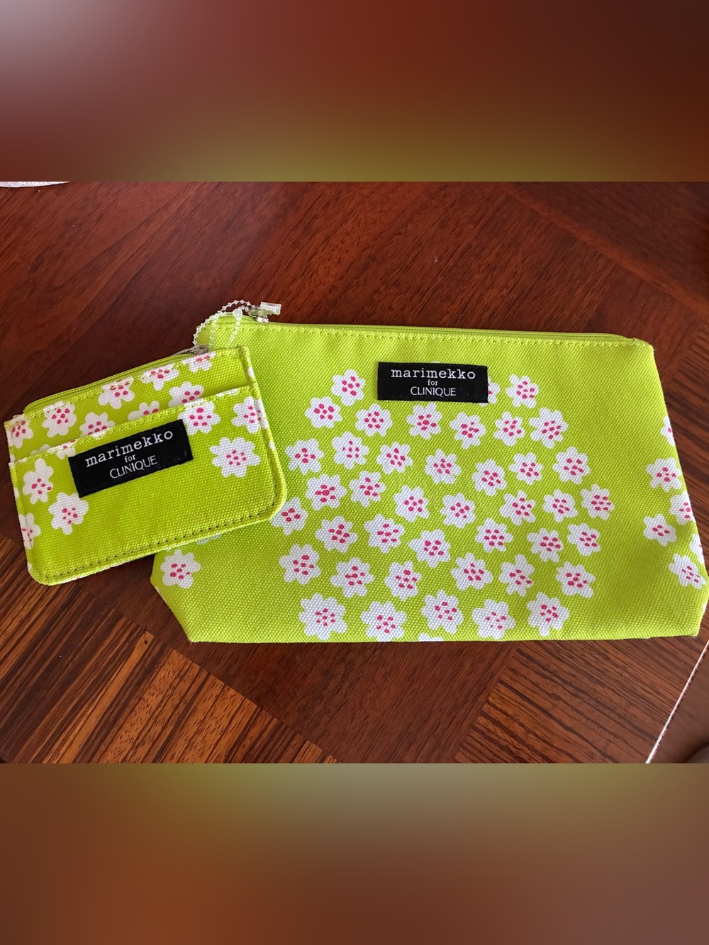 Marimekko for Clinique Lime Green Floral Cosmetic Pouch